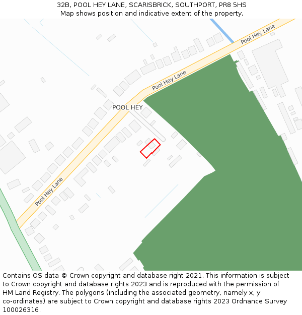 32B, POOL HEY LANE, SCARISBRICK, SOUTHPORT, PR8 5HS: Location map and indicative extent of plot