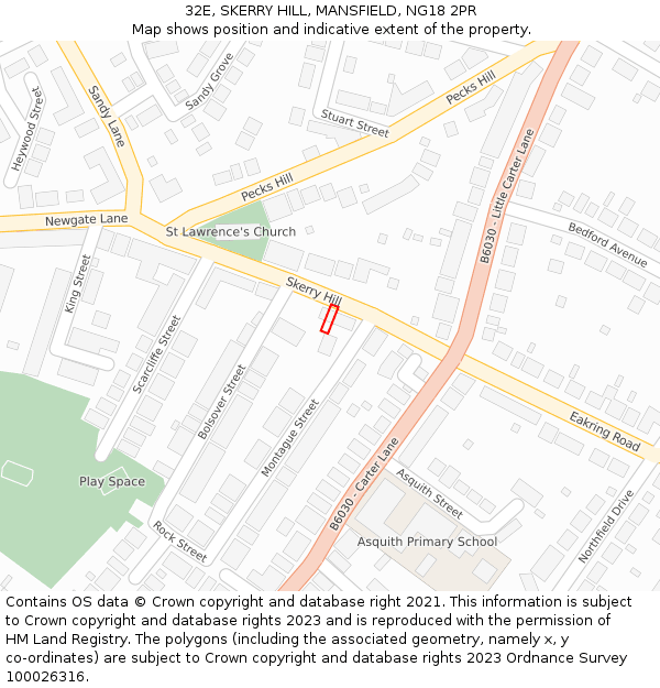 32E, SKERRY HILL, MANSFIELD, NG18 2PR: Location map and indicative extent of plot