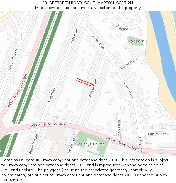 33, ABERDEEN ROAD, SOUTHAMPTON, SO17 2LL: Location map and indicative extent of plot