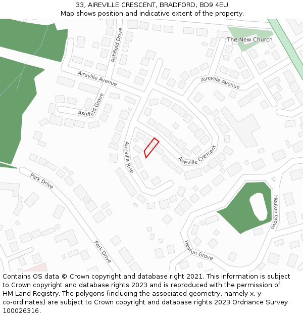 33, AIREVILLE CRESCENT, BRADFORD, BD9 4EU: Location map and indicative extent of plot