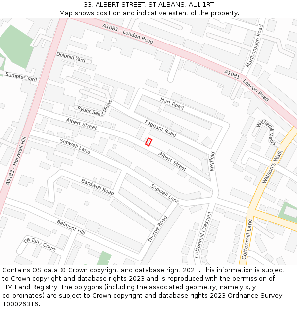 33, ALBERT STREET, ST ALBANS, AL1 1RT: Location map and indicative extent of plot