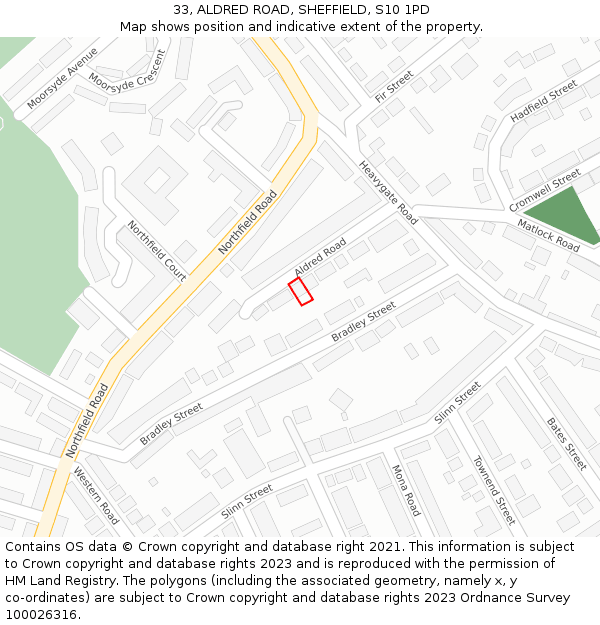 33, ALDRED ROAD, SHEFFIELD, S10 1PD: Location map and indicative extent of plot
