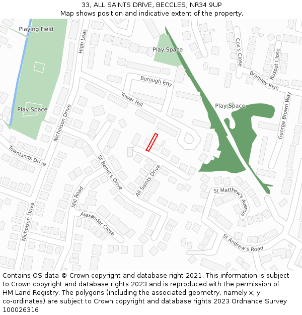 33, ALL SAINTS DRIVE, BECCLES, NR34 9UP: Location map and indicative extent of plot