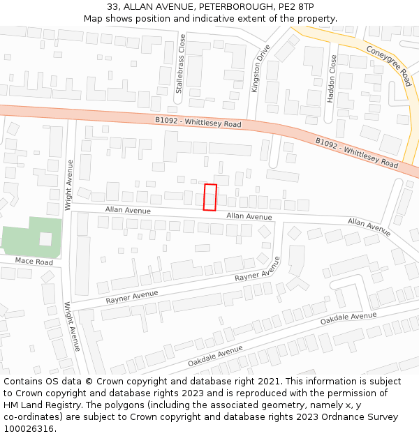 33, ALLAN AVENUE, PETERBOROUGH, PE2 8TP: Location map and indicative extent of plot