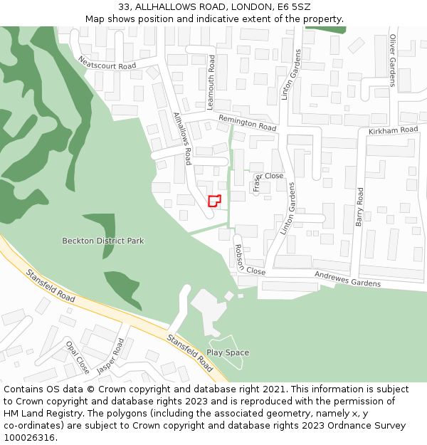 33, ALLHALLOWS ROAD, LONDON, E6 5SZ: Location map and indicative extent of plot