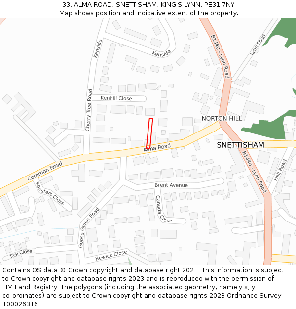 33, ALMA ROAD, SNETTISHAM, KING'S LYNN, PE31 7NY: Location map and indicative extent of plot