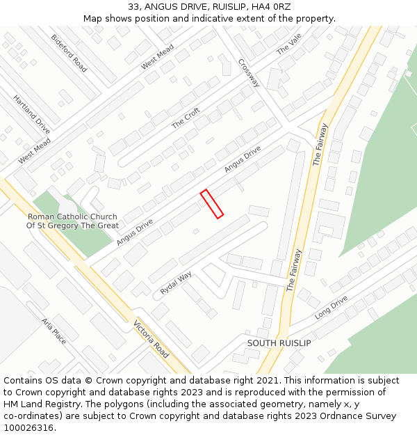 33, ANGUS DRIVE, RUISLIP, HA4 0RZ: Location map and indicative extent of plot