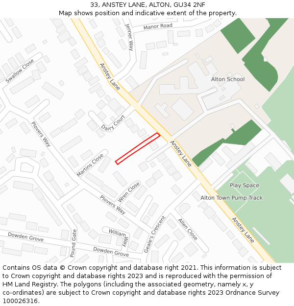 33, ANSTEY LANE, ALTON, GU34 2NF: Location map and indicative extent of plot