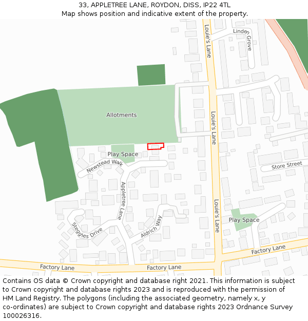 33, APPLETREE LANE, ROYDON, DISS, IP22 4TL: Location map and indicative extent of plot