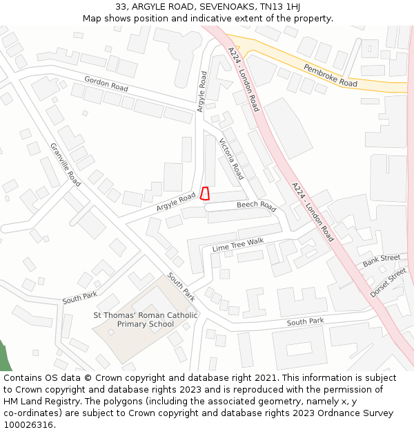 33, ARGYLE ROAD, SEVENOAKS, TN13 1HJ: Location map and indicative extent of plot