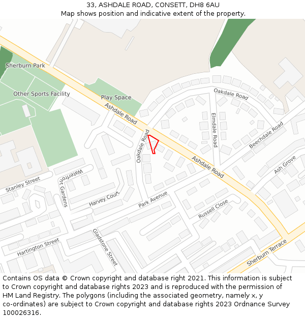 33, ASHDALE ROAD, CONSETT, DH8 6AU: Location map and indicative extent of plot