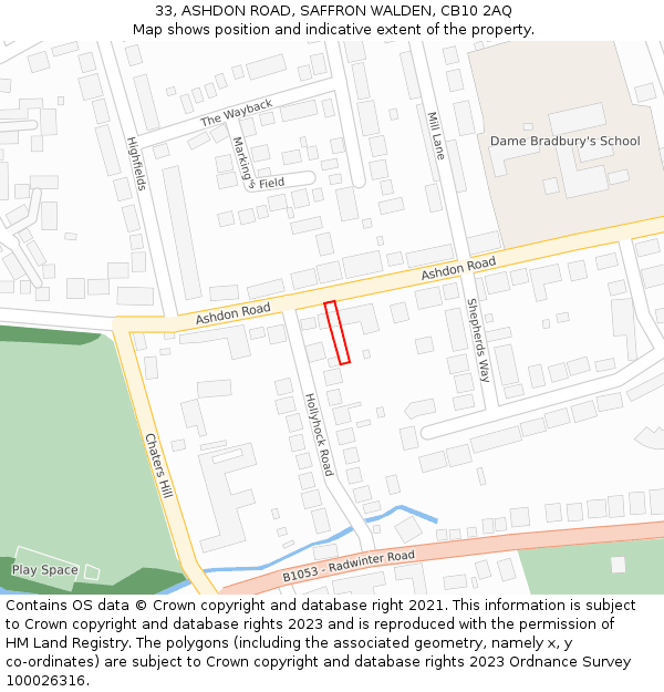 33, ASHDON ROAD, SAFFRON WALDEN, CB10 2AQ: Location map and indicative extent of plot