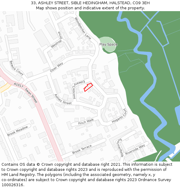 33, ASHLEY STREET, SIBLE HEDINGHAM, HALSTEAD, CO9 3EH: Location map and indicative extent of plot