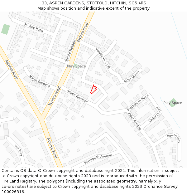 33, ASPEN GARDENS, STOTFOLD, HITCHIN, SG5 4RS: Location map and indicative extent of plot