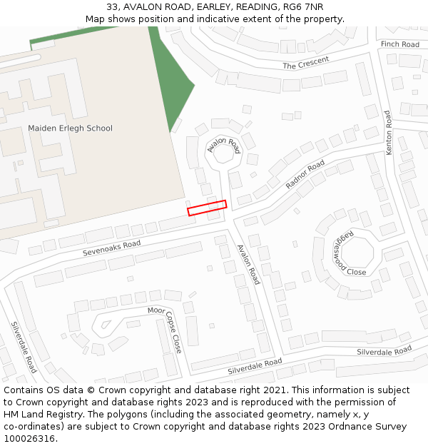 33, AVALON ROAD, EARLEY, READING, RG6 7NR: Location map and indicative extent of plot