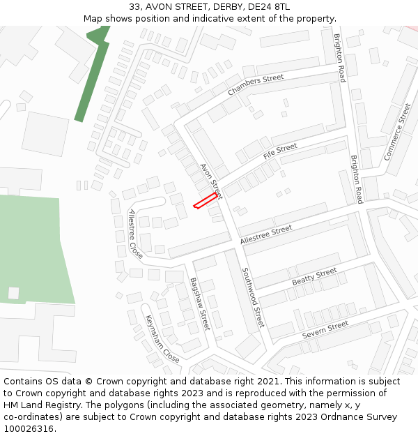 33, AVON STREET, DERBY, DE24 8TL: Location map and indicative extent of plot