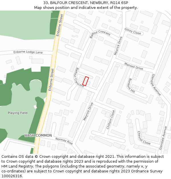 33, BALFOUR CRESCENT, NEWBURY, RG14 6SP: Location map and indicative extent of plot