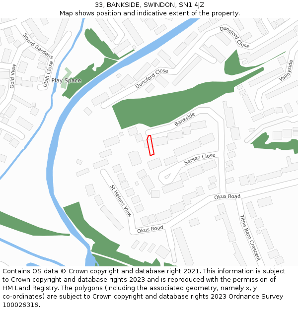 33, BANKSIDE, SWINDON, SN1 4JZ: Location map and indicative extent of plot