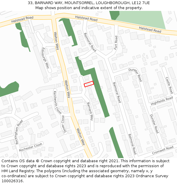 33, BARNARD WAY, MOUNTSORREL, LOUGHBOROUGH, LE12 7UE: Location map and indicative extent of plot