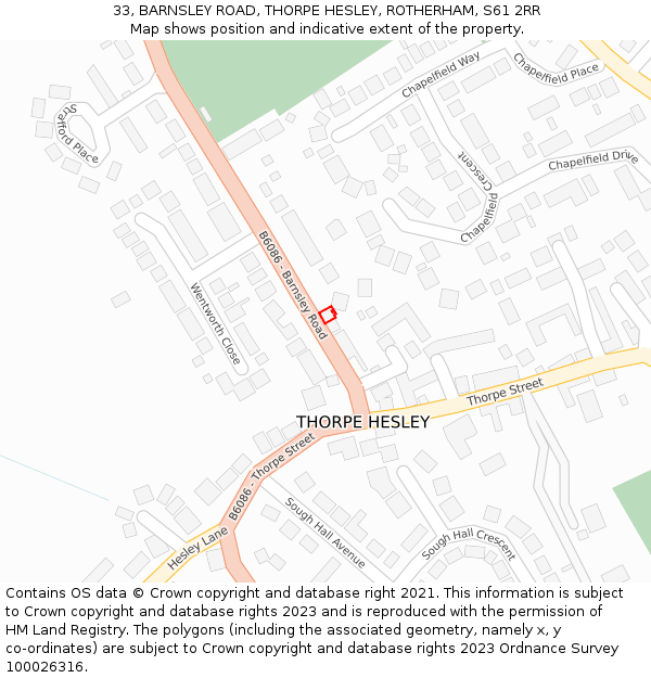 33, BARNSLEY ROAD, THORPE HESLEY, ROTHERHAM, S61 2RR: Location map and indicative extent of plot