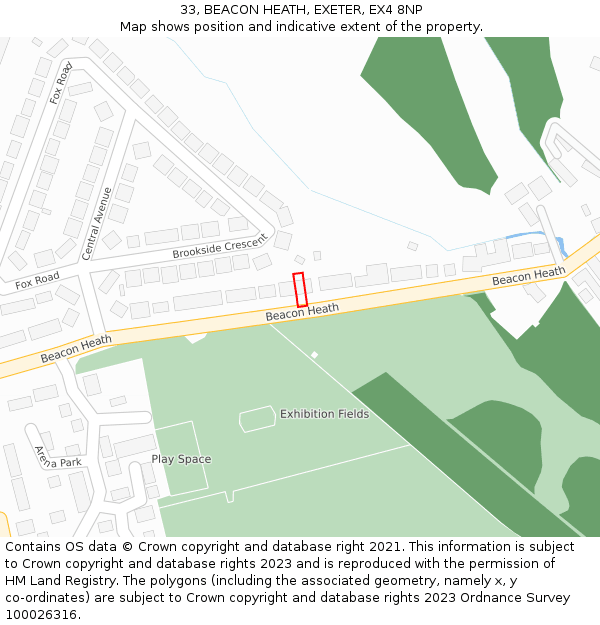 33, BEACON HEATH, EXETER, EX4 8NP: Location map and indicative extent of plot