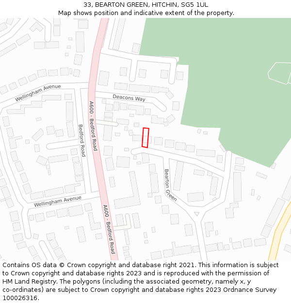 33, BEARTON GREEN, HITCHIN, SG5 1UL: Location map and indicative extent of plot