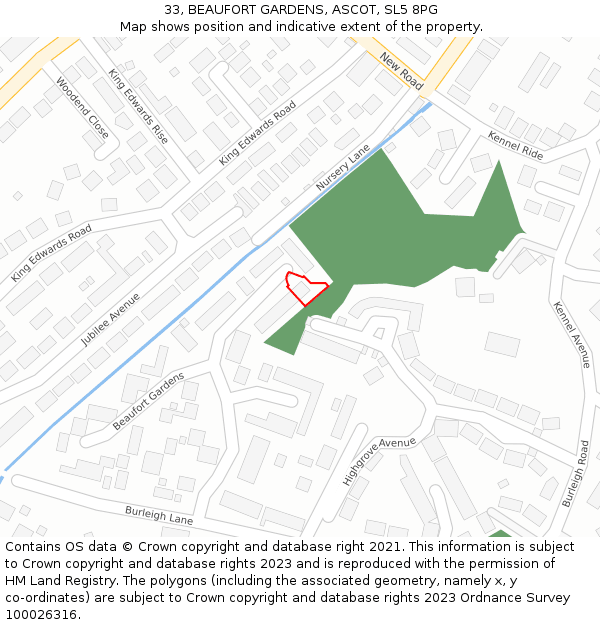 33, BEAUFORT GARDENS, ASCOT, SL5 8PG: Location map and indicative extent of plot