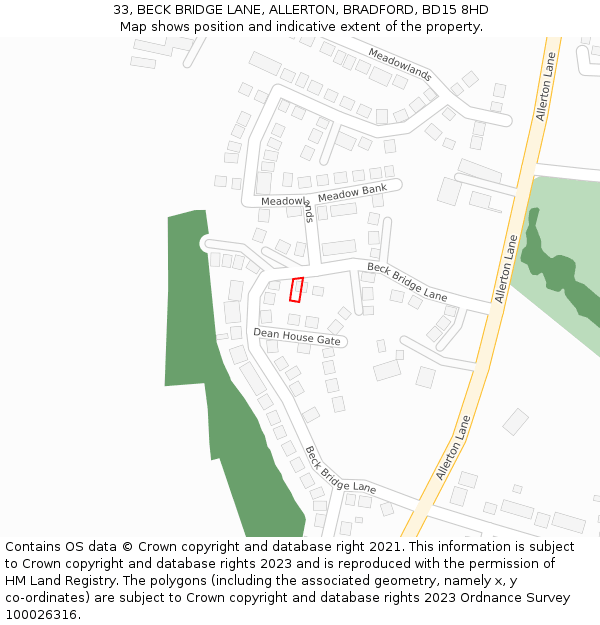 33, BECK BRIDGE LANE, ALLERTON, BRADFORD, BD15 8HD: Location map and indicative extent of plot