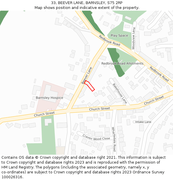 33, BEEVER LANE, BARNSLEY, S75 2RP: Location map and indicative extent of plot