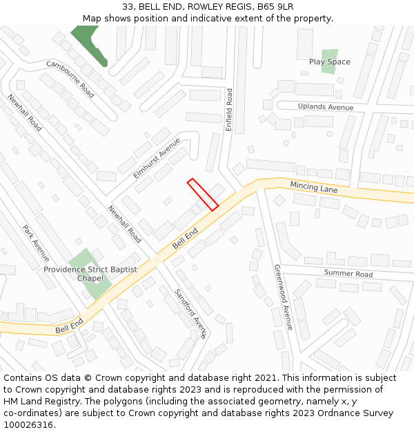 33, BELL END, ROWLEY REGIS, B65 9LR: Location map and indicative extent of plot