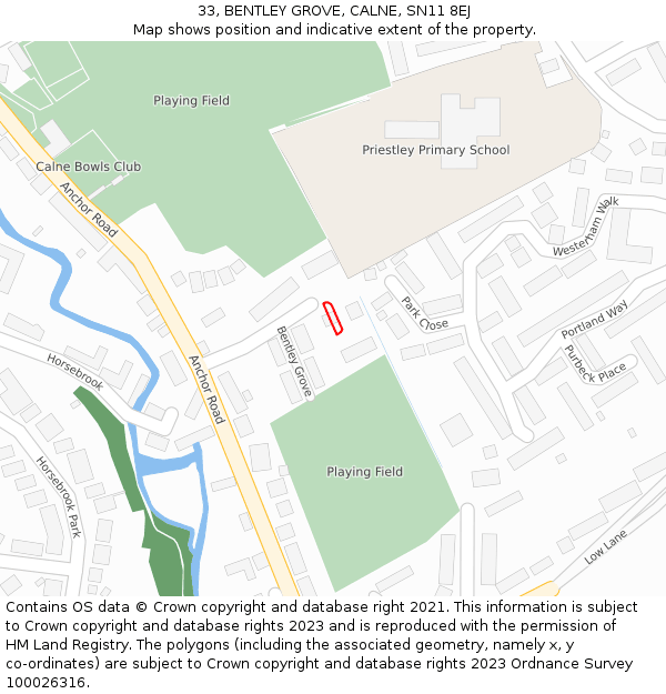 33, BENTLEY GROVE, CALNE, SN11 8EJ: Location map and indicative extent of plot