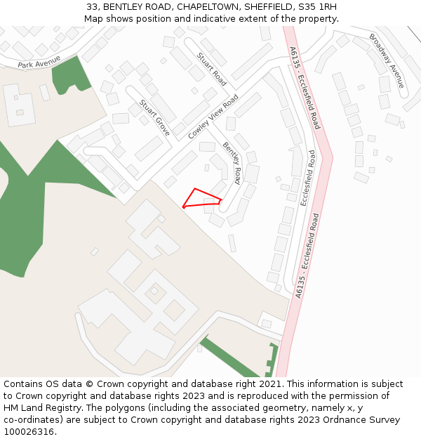 33, BENTLEY ROAD, CHAPELTOWN, SHEFFIELD, S35 1RH: Location map and indicative extent of plot
