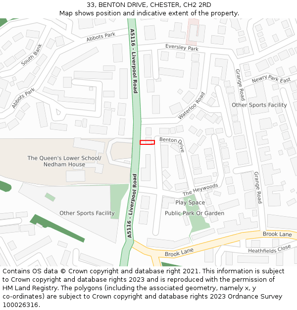 33, BENTON DRIVE, CHESTER, CH2 2RD: Location map and indicative extent of plot