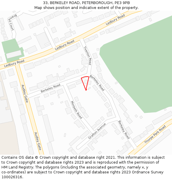 33, BERKELEY ROAD, PETERBOROUGH, PE3 9PB: Location map and indicative extent of plot