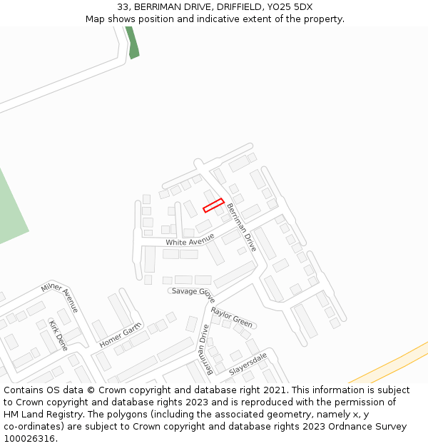 33, BERRIMAN DRIVE, DRIFFIELD, YO25 5DX: Location map and indicative extent of plot