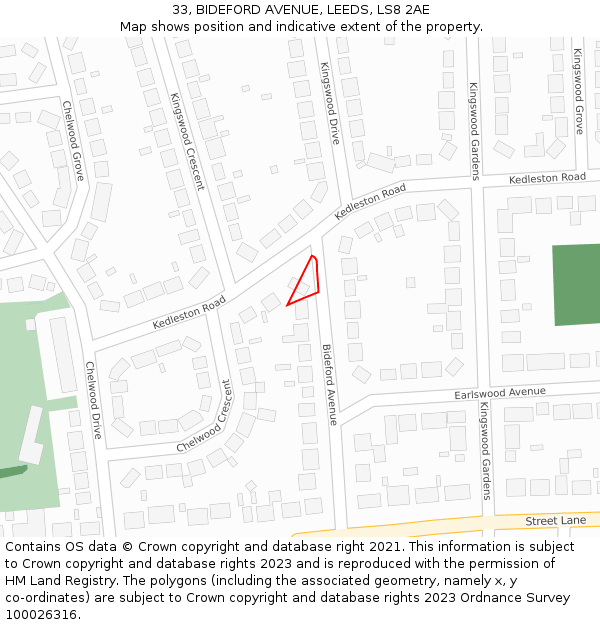33, BIDEFORD AVENUE, LEEDS, LS8 2AE: Location map and indicative extent of plot