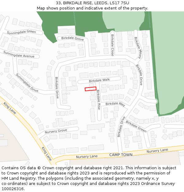 33, BIRKDALE RISE, LEEDS, LS17 7SU: Location map and indicative extent of plot