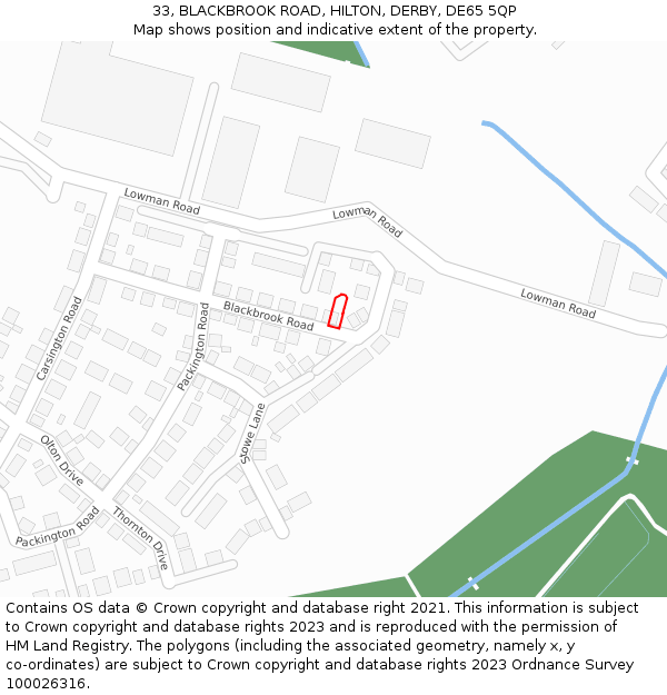 33, BLACKBROOK ROAD, HILTON, DERBY, DE65 5QP: Location map and indicative extent of plot