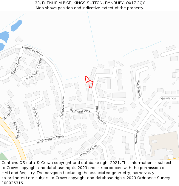 33, BLENHEIM RISE, KINGS SUTTON, BANBURY, OX17 3QY: Location map and indicative extent of plot