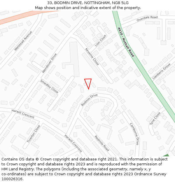 33, BODMIN DRIVE, NOTTINGHAM, NG8 5LG: Location map and indicative extent of plot