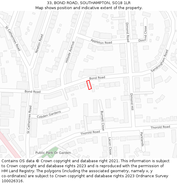 33, BOND ROAD, SOUTHAMPTON, SO18 1LR: Location map and indicative extent of plot