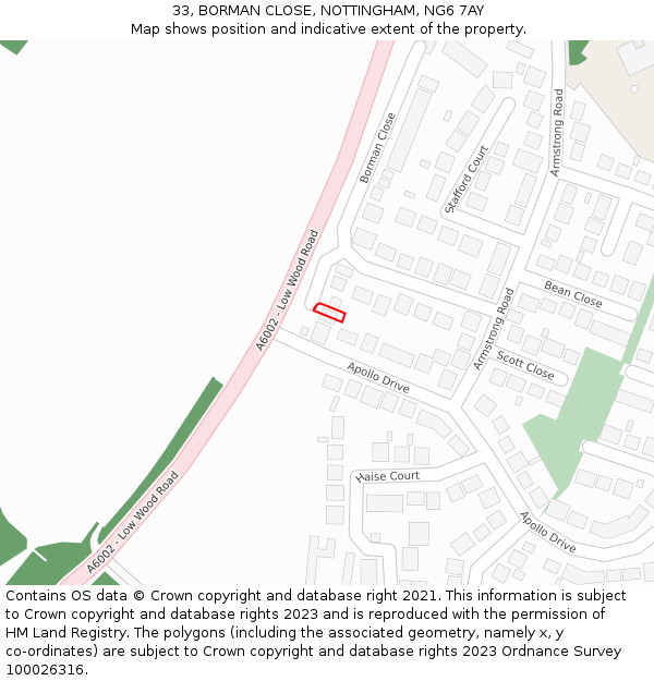 33, BORMAN CLOSE, NOTTINGHAM, NG6 7AY: Location map and indicative extent of plot