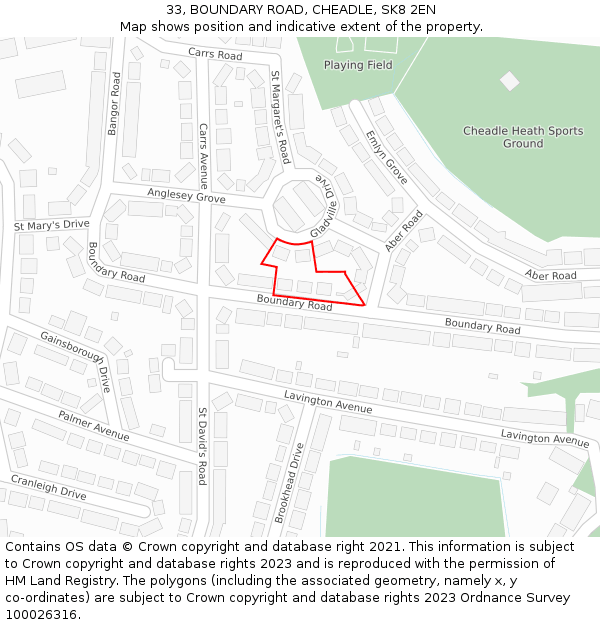 33, BOUNDARY ROAD, CHEADLE, SK8 2EN: Location map and indicative extent of plot