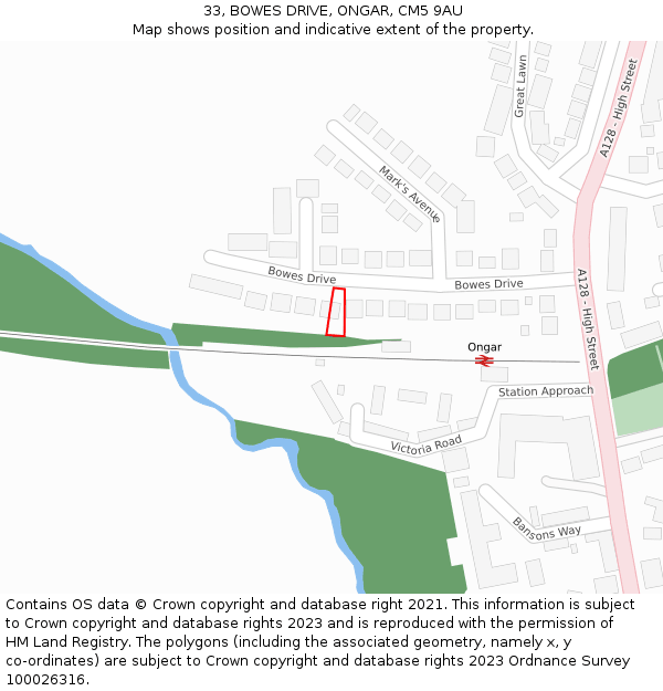 33, BOWES DRIVE, ONGAR, CM5 9AU: Location map and indicative extent of plot