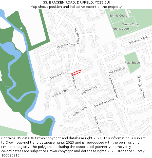 33, BRACKEN ROAD, DRIFFIELD, YO25 6UJ: Location map and indicative extent of plot