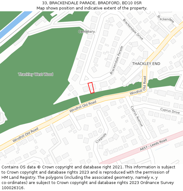 33, BRACKENDALE PARADE, BRADFORD, BD10 0SR: Location map and indicative extent of plot