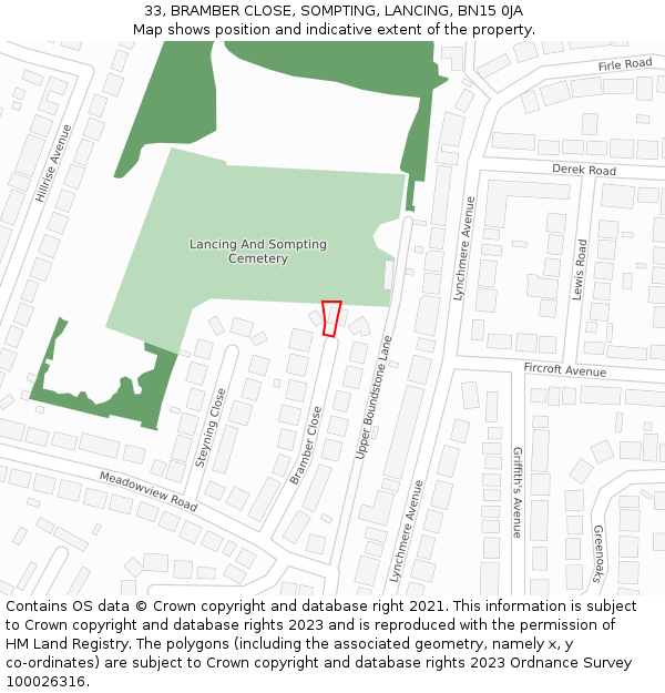 33, BRAMBER CLOSE, SOMPTING, LANCING, BN15 0JA: Location map and indicative extent of plot