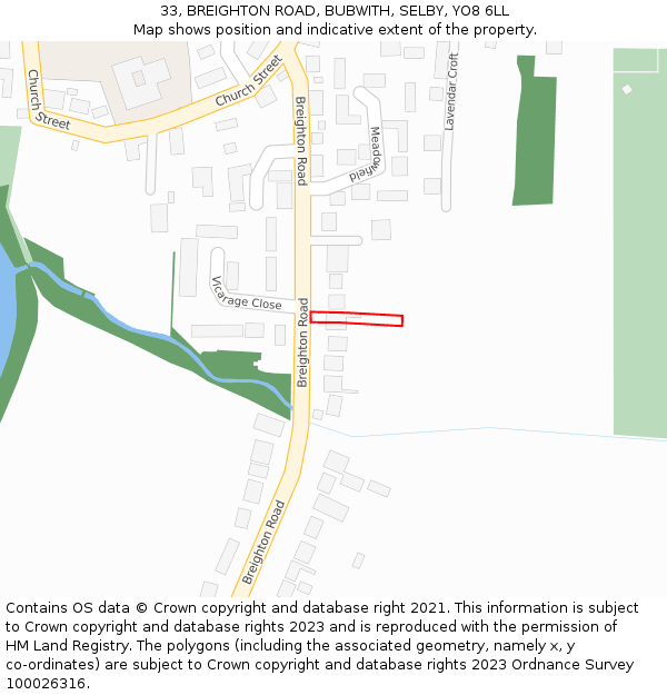 33, BREIGHTON ROAD, BUBWITH, SELBY, YO8 6LL: Location map and indicative extent of plot