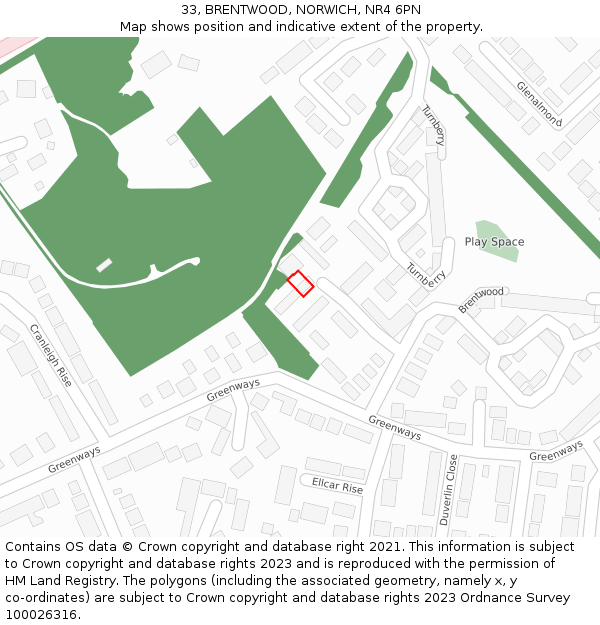 33, BRENTWOOD, NORWICH, NR4 6PN: Location map and indicative extent of plot