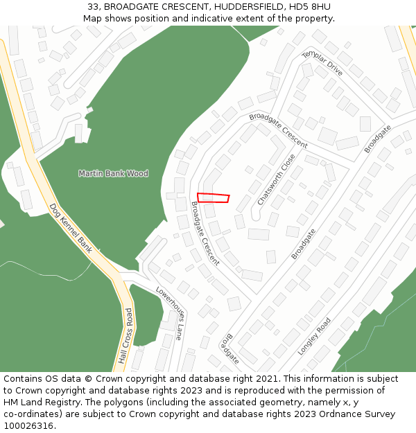 33, BROADGATE CRESCENT, HUDDERSFIELD, HD5 8HU: Location map and indicative extent of plot
